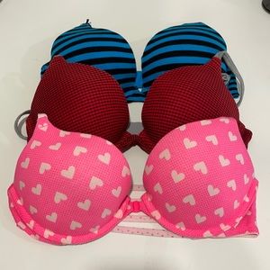 3 Victoria’s Secret push up cotton bras size 34C